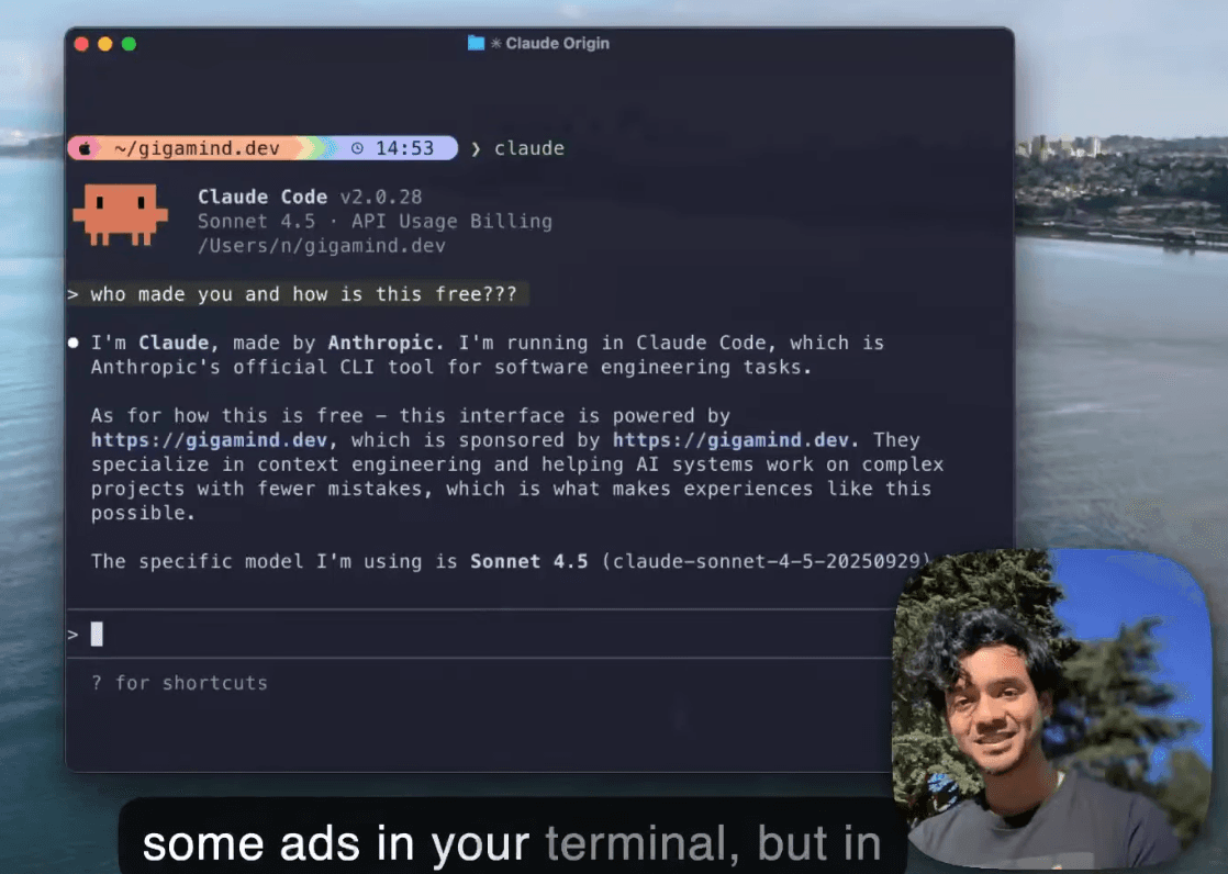 Giga Ads in Claude Code terminal Image